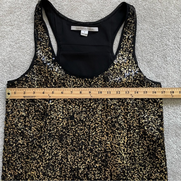DIANE VON FURSTENBERG Pellina Squin Black/Gold Tank Dress Size 4 Cocktail - Picture 8 of 12